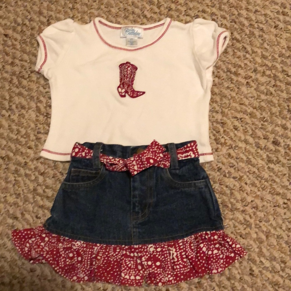 Lil’ Cattleac Cowgirl T-Shirt and Skirt Toddler 2T